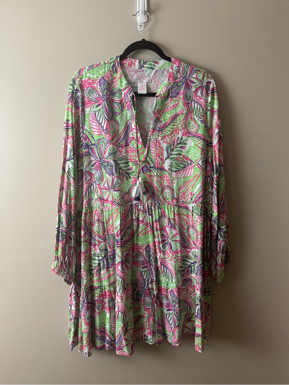 Stella Parker Long Sleeve Floral Tunic Dress NWT XL Resortwear Vacation Beach